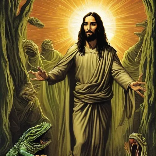 Prompt: actual photo of reptile jesus, surprise me