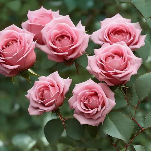 Prompt: Roses are erect, climbing, or trailing shrubs, the stems of which are usually copiously armed with prickles of various shapes and sizes, commonly called thorns. The leaves are alternate and pinnately compound (i.e., feather-formed), usually with oval leaflets that are sharply toothed.