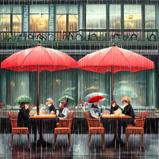 Prompt: cafe on a rainy day