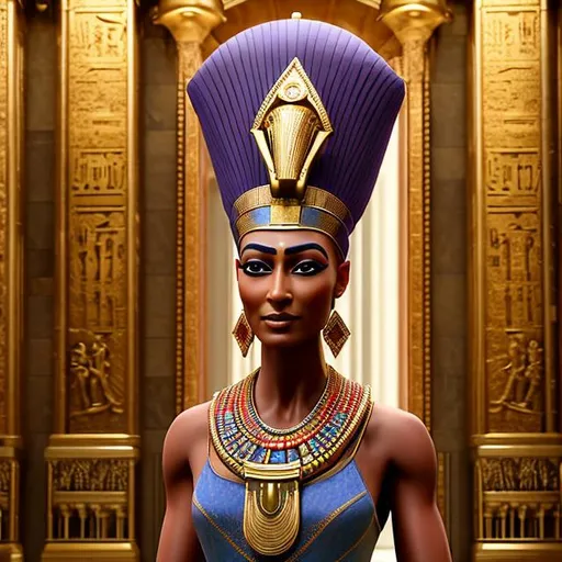 Prompt: 
As the grand doors of the Great Hall of the British Parliament slowly swing open, a hushed anticipation falls upon the gathered members. As if stepping out of the annals of history itself, a vision from ancient Egypt materializes before them. The young Queen Nefertiti, adorned in resplendent attire, enters the hall with an air of regal grace and dignity that commands respect.

Her striking features, accentuated by the finest ancient Egyptian jewelry, capture the attention of everyone present. Eyes adorned with kohl and her headdress gleaming with gold, she exudes an aura of timeless elegance that captivates the modern audience. Her entourage, clad in traditional ancient Egyptian garments, stand in awe beside her, representing the living legacy of her era.

As Queen Nefertiti takes her place at the podium, the room falls into a reverent silence. The echoes of centuries pass as she begins to speak, her voice carrying a melodic cadence that echoes through the chamber.

 