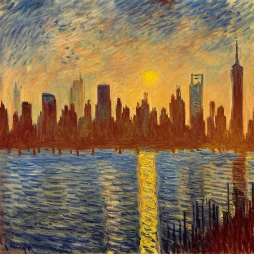 Prompt: a sunny scenery of Manhatten in the style of claude monet