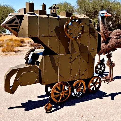 Prompt: ostrich war machine