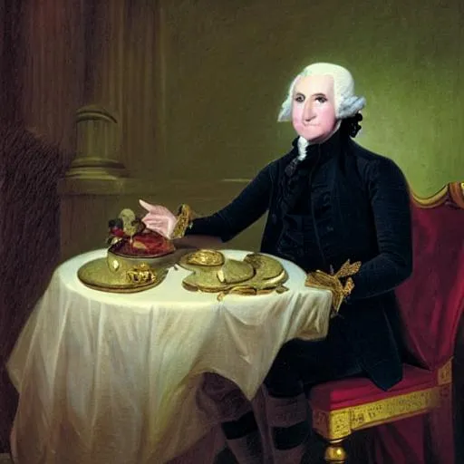 Prompt: george washington sitting at a table