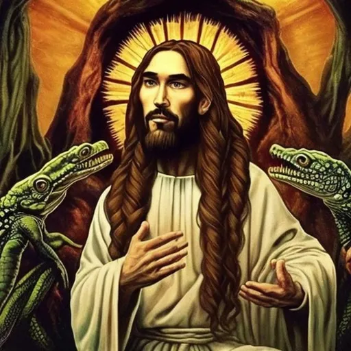 Prompt: actual photo of reptile jesus, surprise me