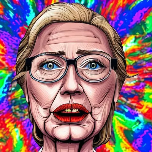 Prompt: Hank Hill dressed as Hillary Clinton with a psychedelic background