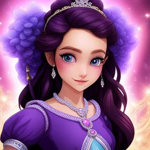 Prompt:  princess wearing purple, facial closeup