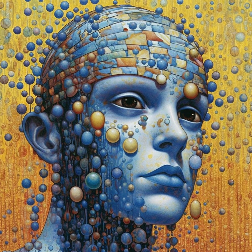 Prompt: a digital piece of art depicting a man with his head covered in bubbles, in the style of mechanized abstraction, david welker, hans bellmer, pixelated chaos, trompe-l'œil illusionistic detail, bryce 3d, figura serpentinata