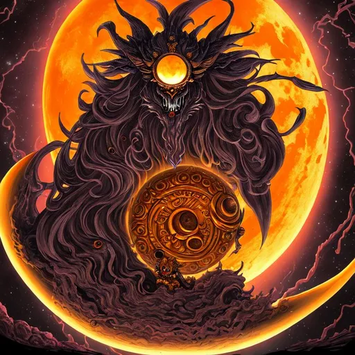 Prompt: Phobos- a deity god or entity associated with fear and panic of dread and terror, horror vibes, dark,  detailed, inspired by eiichiro oda, oda, inspired by one piece anime, 4k