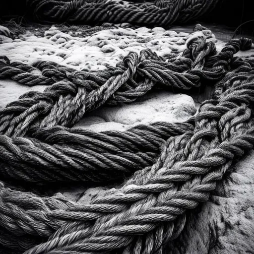 Thick ropes that look very rough and hard. One of th