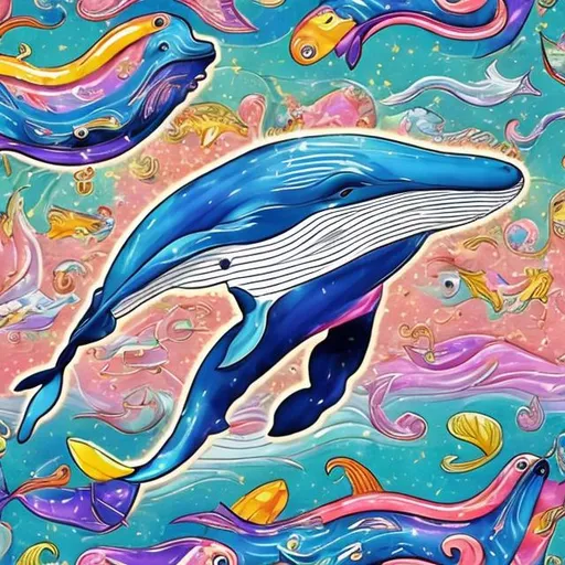 Prompt: Whale carousel in the style of Lisa frank