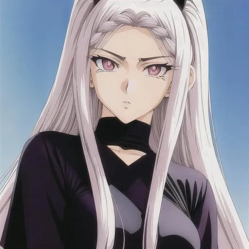 Prompt: 90s anime style, by Shinichiro Watanabe, detailed, intricate face, detailed eyes, gentle tones, 90s tones, a beautiful woman, long white hair, red eyes, black pupil's 