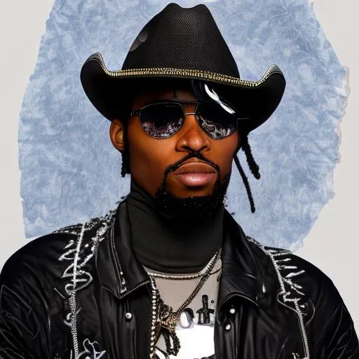 Prompt: photorealistic future black gangster cowboy iced out