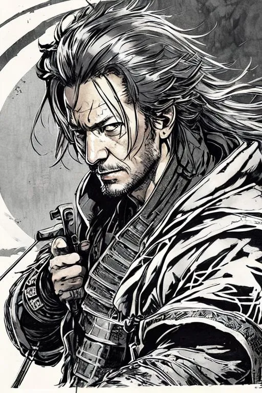 Prompt: (((Yoji Shinkawa))), sticker of ultra detailed portrait of Jason Isaacs as a samurai in black/silver. high quality cell shaded illustration in post apocalyptic style by Yoji Shinkawa, ((full body)), dynamic pose, perfect anatomy, centered, freedom, soul, silver long hair, approach to perfection, cell shading, 4k , cinematic dramatic atmosphere, watercolor painting, global illumination, detailed and intricate environment, artstation, concept art, fluid and sharp focus, volumetric lighting, cinematic lighting, Art by Yoji Shinkawa,