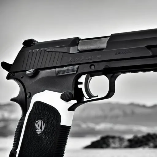 Prompt: black and white desert eagle