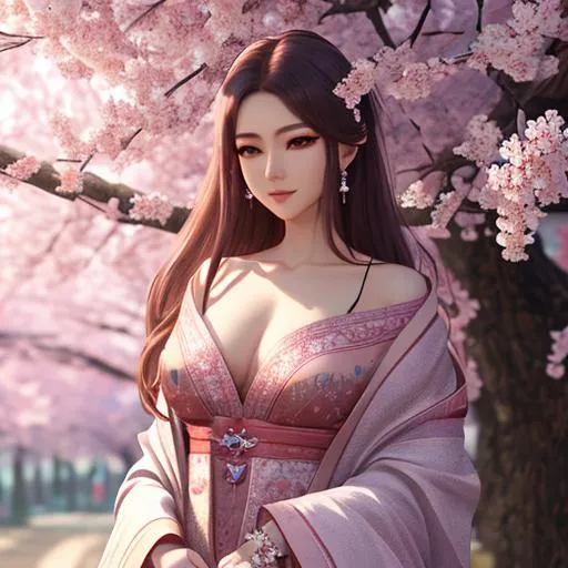 Prompt: Hyper and detailed realistic 8k shadows tall, graceful, good looking, cherry blossom goddess flat chest 