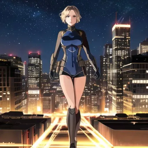 Prompt: Jennifer Lawrence as a superhero, full body, city background, night sky