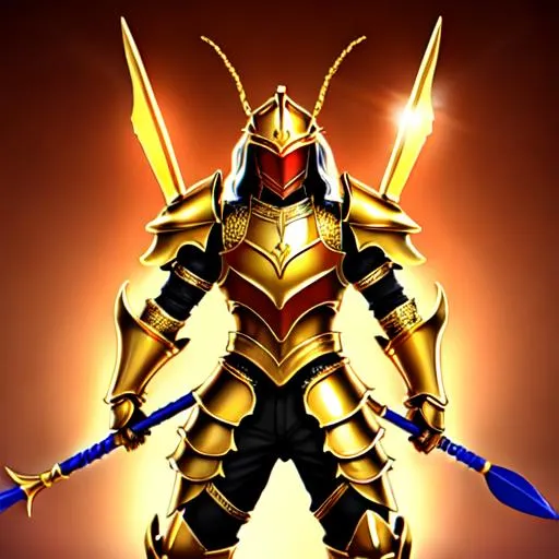 Prompt: A humanoid lobster wearing gold armor, wielding a golden trident