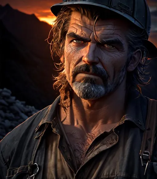 Prompt: Brooding, tense, foreboding 3D HD dramatic cinematic lighting [({one}male as a dirty ruggedly-handsome {Railroad}Laborer)], expansive Colorado Mountains background, sunset hyper realistic, 8K --s98500