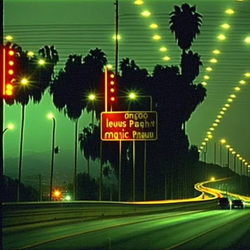 Prompt: Night highway louts Elise 2005 
in distance the other people place music Los Angeles 