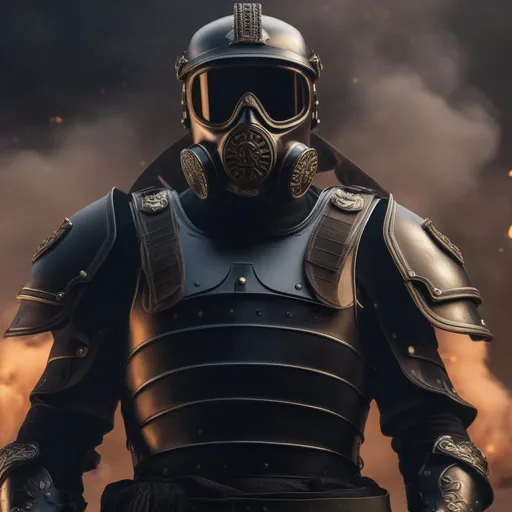 Prompt: A modern roman military male in black military roman armor and shield scutum, and gas mask, background sci fi war, Hyperrealistic, sharp focus, Professional, UHD, HDR, 8K, Render, electronic, dramatic, vivid, pressure, stress, nervous vibe, loud, tension, traumatic, dark, cataclysmic, violent, fighting, Epic
