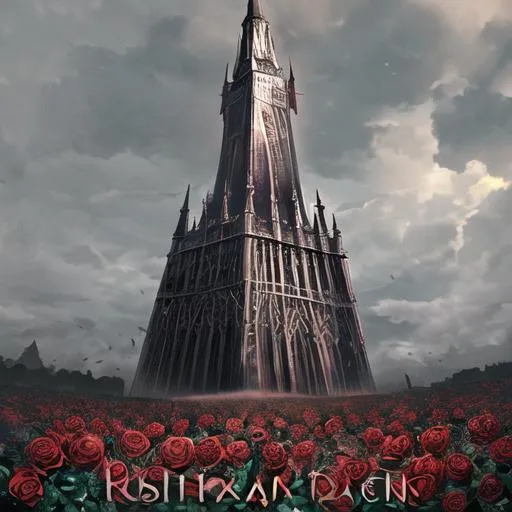 Prompt: The Dark Tower in a field of roses
