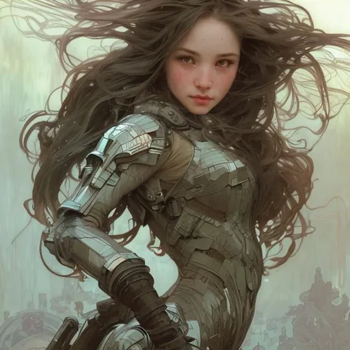 Prompt: full body, girl, super soldier, wet, river, asymmetric hair, high quality face details, by ruan jia, by alphonse mucha, by krenz cushart, by Julie Bell, by Gerald Brom, beautiful intricate exquisite imaginative exciting, modern, Extreme Detail, shadows, vray render, artstation, deviantart, pinterest, 5 0 0 px models, high resolution, blender, , Fine Art, Soft Watercolor, Digital Art, 4k, Ultra Hd, Mixed Media, 18th century art work