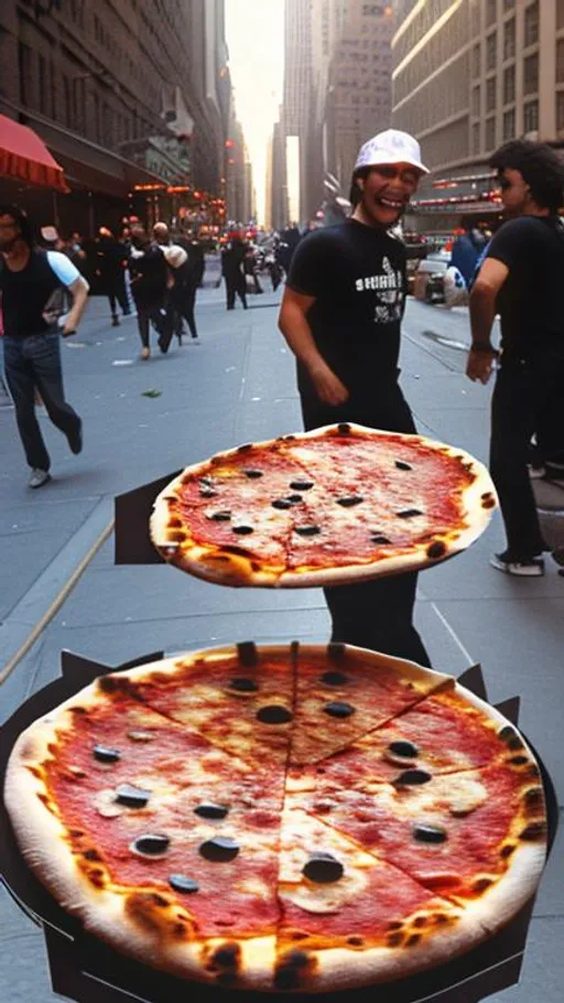 Prompt: Attack of the pizza invaders in manhattan 