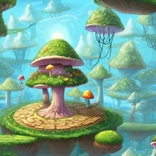 Prompt: make structures for a floating ring mushroom island

