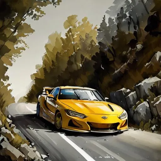 Prompt: f1 car on mountain roads
