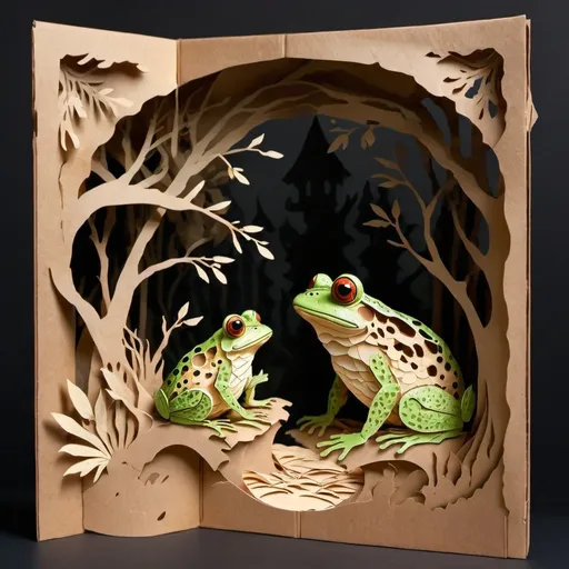 Prompt: figurine of a frog from the fairy tale about the teremok, cardboard toy, outline, silhouette