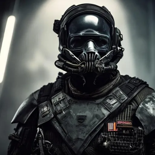 Prompt: tom hardy, dark black space armor, military officer, walrus moustache, 