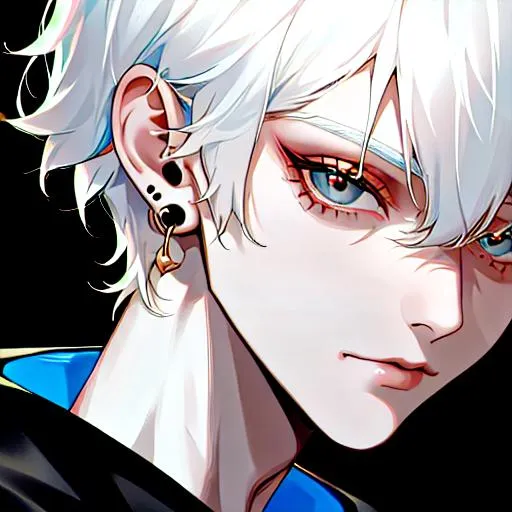 Prompt: (short white hair) 8k, UHD, close up, he's wearing black earrings