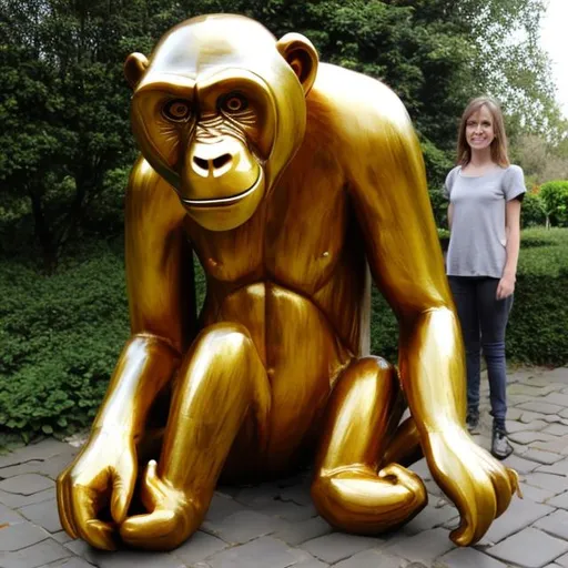 Prompt: giant golden chimp statue 