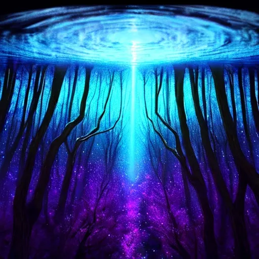 Prompt: A cosmic moving forest under water 