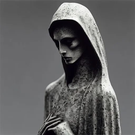 Prompt: monochrome, HR geiger, beksinski, skinny woman statue, queen, beautiful, skinny, tall, religious, nun
