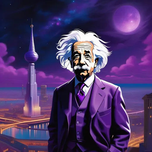 Prompt: Albert Einstein in Saints Row, cartoony, purple atmosphere, extremely detailed painting by Greg Rutkowski and by Henry Justice Ford and by Steve Henderson