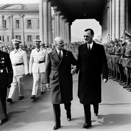 Prompt: Joe Biden walking with odlof Hitler 