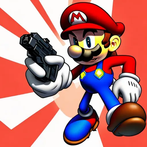 Prompt: Make me A Sonic Adventure Box Art Style of mario holding a gun