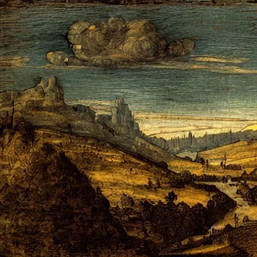 Prompt: the valley of Arno, in Leonardo da Vinci's style