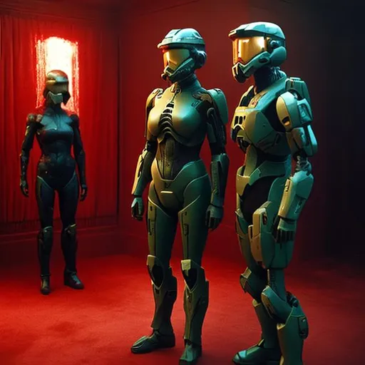 Prompt: Master Chief and Cortana in the Red Room from David Lynch's Twin Peaks