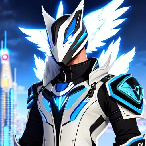 Prompt: a male protogen fursona, well drawn, masterfully drawn, 4k, HD, thunderbird with lightning wings on his back, cyberpunk