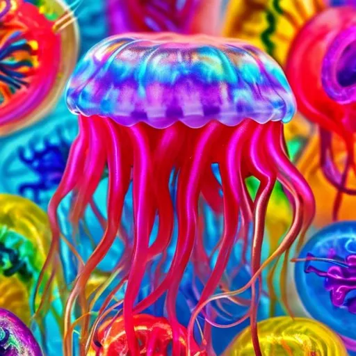 Prompt: Miniature jellyfish in the style of Lisa frank