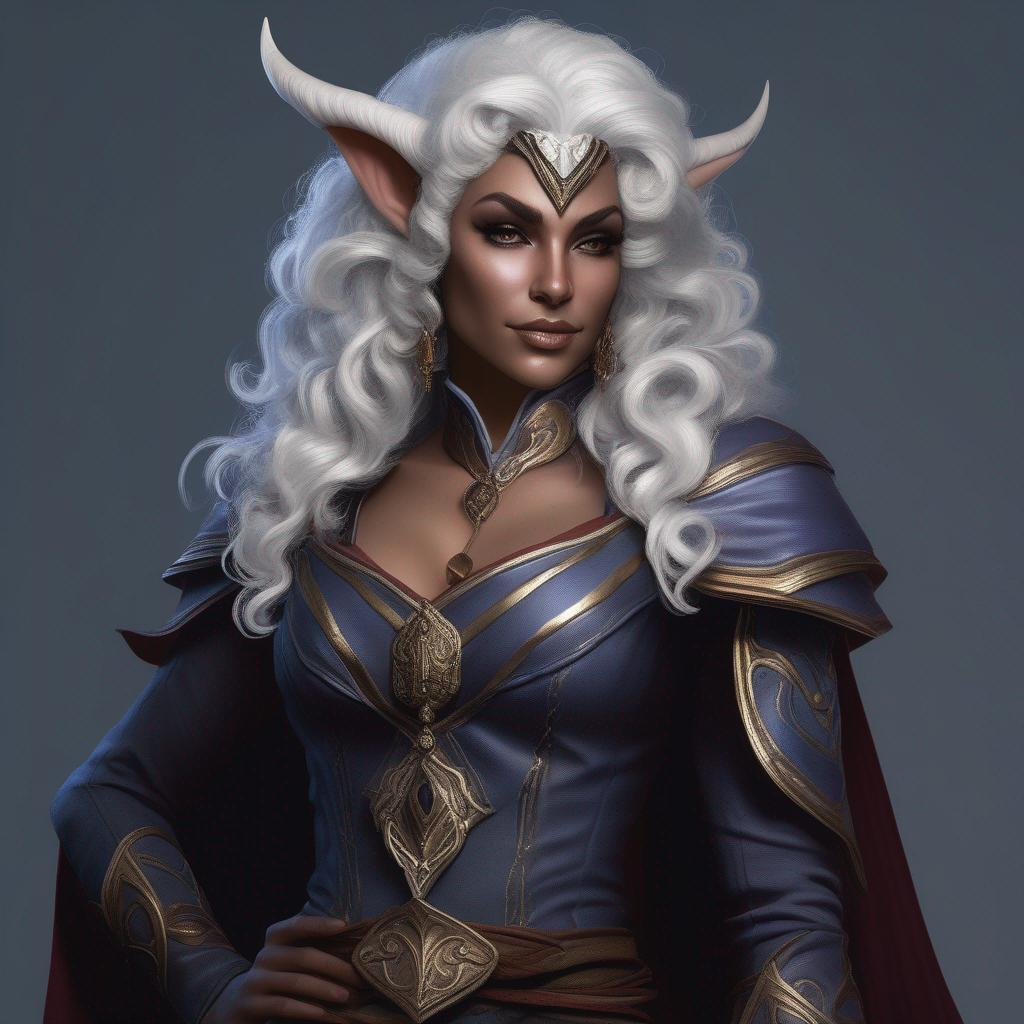 dnd tiefling dark elf priestess with white curly hai... | OpenArt