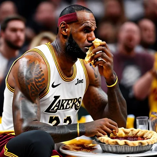 Prompt: lebron james eating a pie