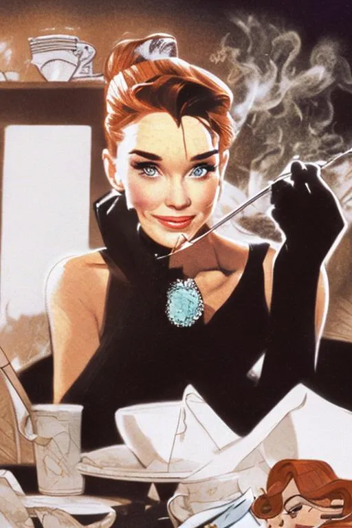 Prompt: Comic book breakfast at Tiffany’s 