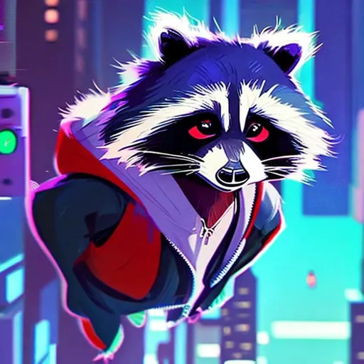Prompt: Raccoon, Into the spider verse
