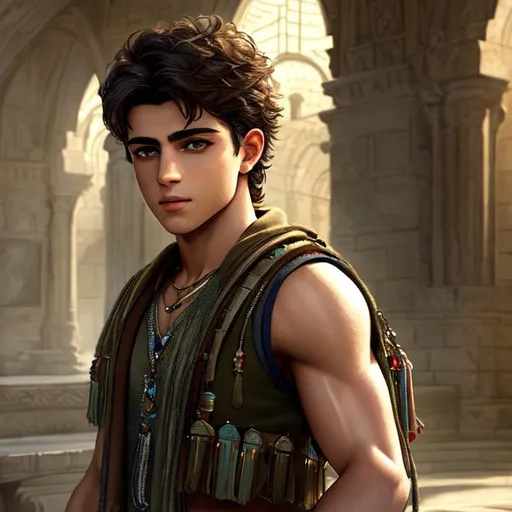 Prompt: create most beautiful photograph of most beautiful fictional, Kurdish young Muscular boy, extremely, detailed environment, detailed background, intricate, detailed skin, natural colors , professionally color graded, photorealism, 8k, moody lighting.