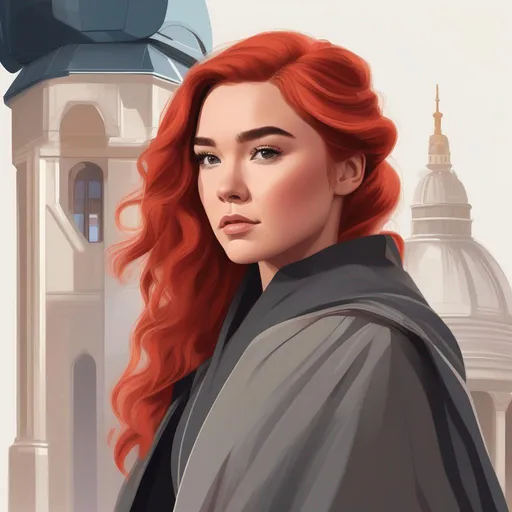 Prompt: illustration of a star wars character based on florence pugh but with red hair