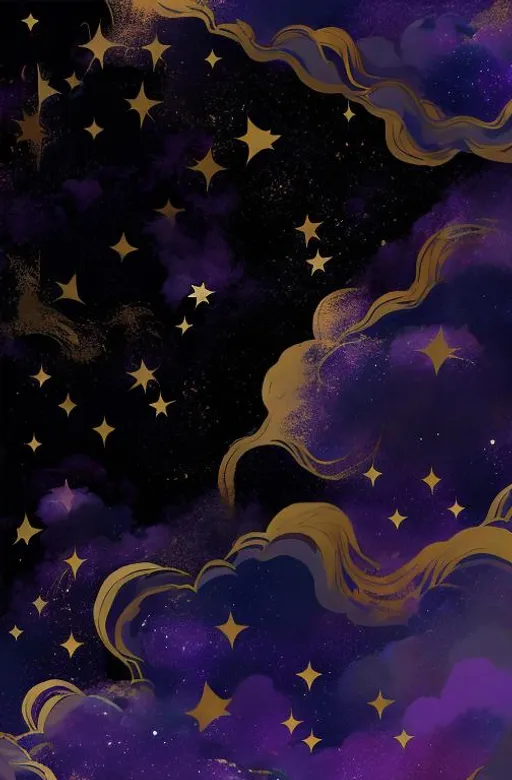 Prompt: painted golden clouds with stars and stars, in the style of dark purple and indigo, anime aesthetic, the stars art group (xing xing), wiccan, fluid, spacecore, nocturne 