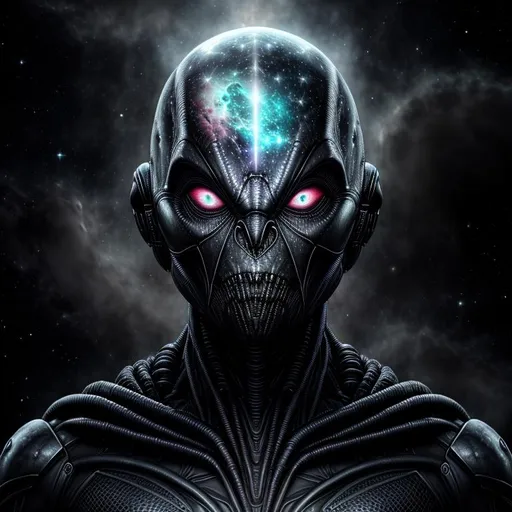 Prompt: Horror, Mean, Sinister, ominous, cinematic, 3D, HD, Beautiful!! {Grey}Alien, ultra detailed face, Beautiful big reflective eyes, expansive cosmos Nebula background, digital painting, uber detailed, 64k, high quality, sharp focus, studio photo, intricate details, highly detailed --s98500